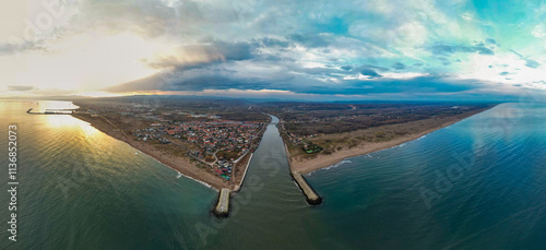 Fototapeta Naklejka Na Ścianę i Meble -  Karasu District in Sakarya, Turkey. Sunset landscape of Karasu. Aerial shooting with drone.