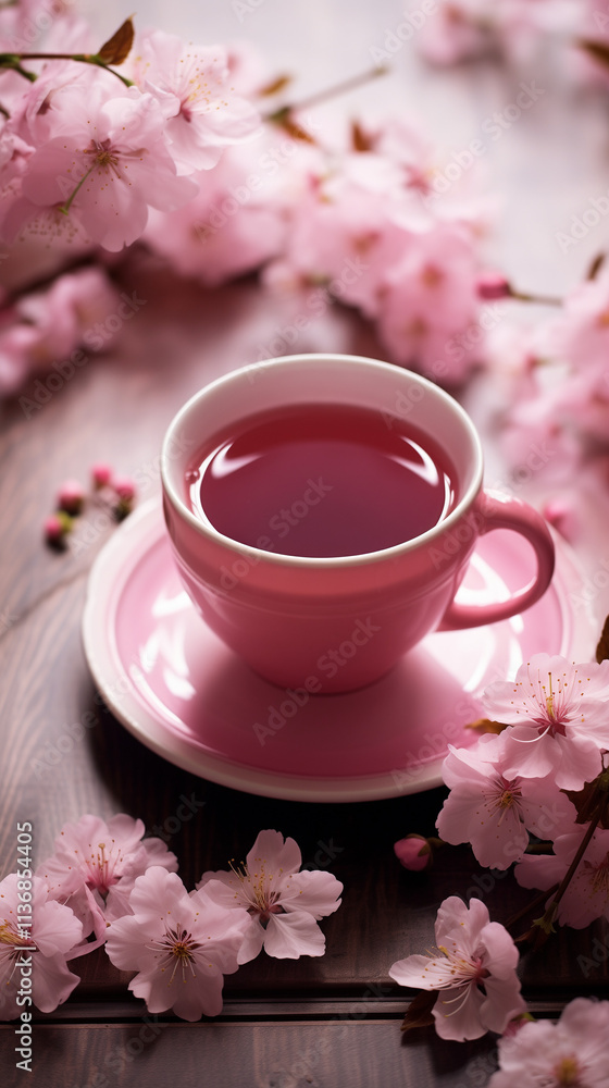 Cup of tea and flowers on the table. Cup of tea and flowers on the table.