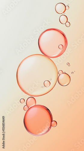 Transparent orange bubbles floating on a gradient background