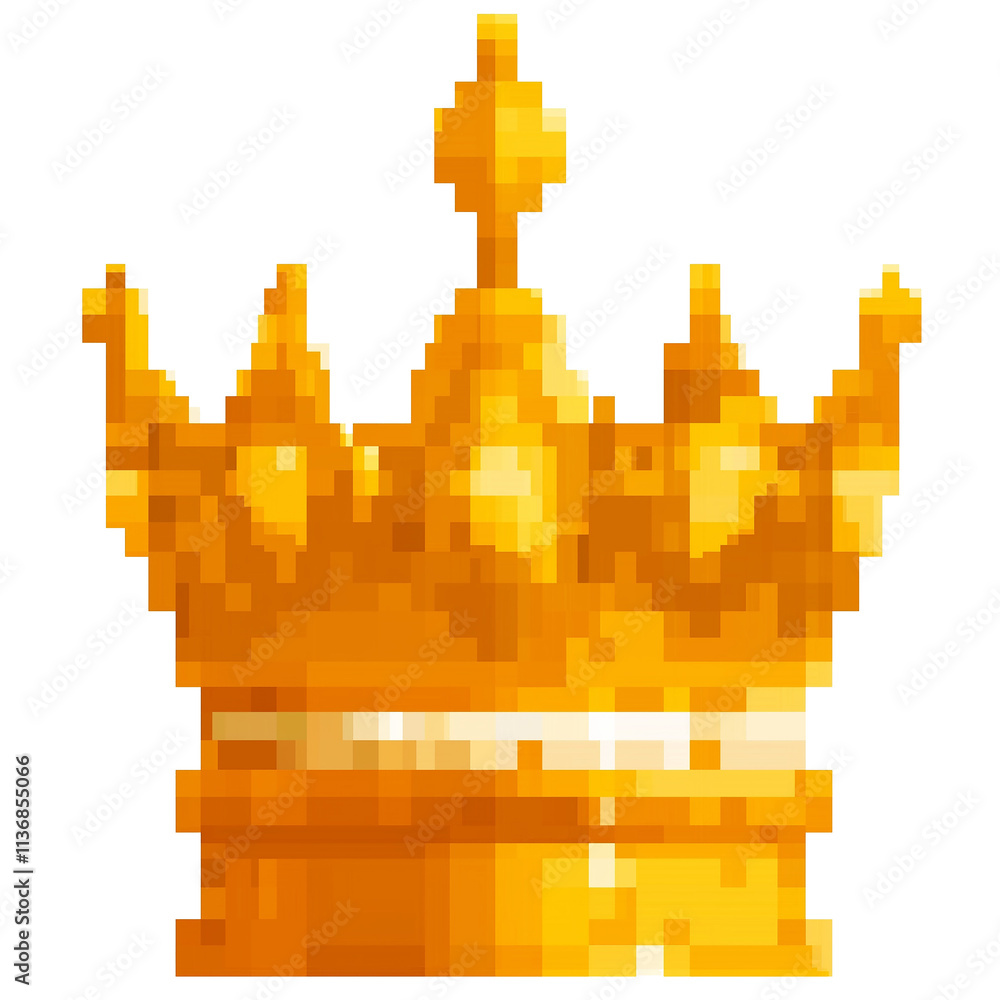 Pixel art golden crown representing royalty and power on transparent background Pixel art golden crown representing royalty and power on transparent background
