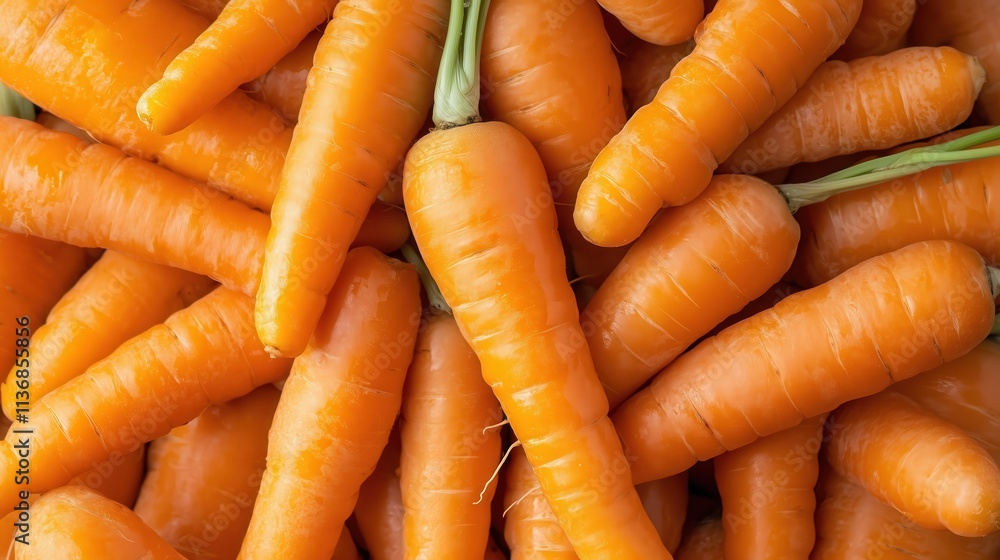 Close-up of ripe juicy carrots showcasing bright orange color. Healthy food concepts and freshness Close-up of ripe juicy carrots showcasing bright orange color. Healthy food concepts and freshness