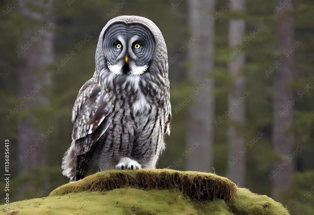 Fototapeta premium A Great Grey Owl on a rock