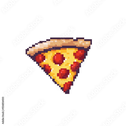 Delicious pixel art pizza slice floating on transparent background