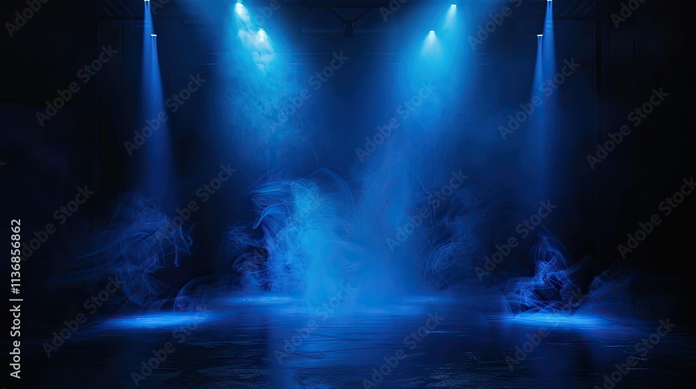 Fototapeta premium A dramatic scene featuring blue lighting and mist, creating a mysterious atmosphere.