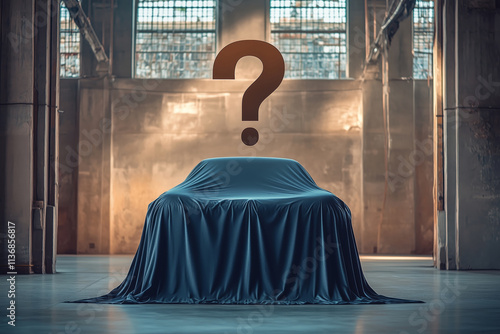 Mysterious vehicle concealed beneath layers in an abandoned warehouse space