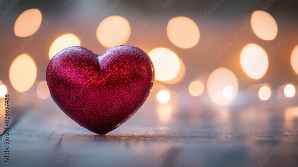 Shining Red Heart Ornament on Rustic Wooden Surface with Warm Ambient Bokeh Lights Creating a Romantic and Festive Atmosphere for Celebrations and Events Shining Red Heart Ornament on Rustic Wooden Surface with Warm Ambient Bokeh Lights Creating a Romantic and Festive Atmosphere for Celebrations and Events