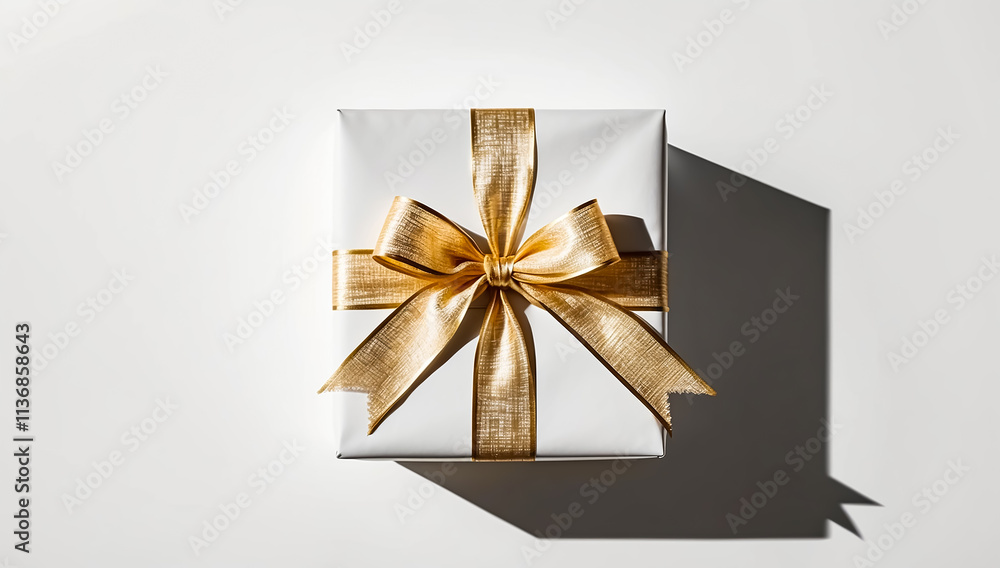 Photo of a gift box with a luxurious gold ribbon neatly wrapped. placed on a white background Photo of a gift box with a luxurious gold ribbon neatly wrapped. placed on a white background