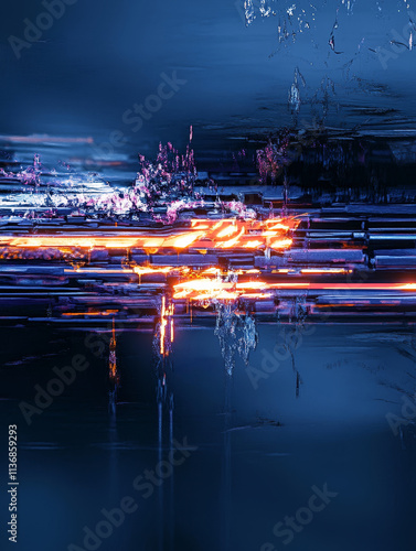 Digital Glitch: Abstract Tech Art - Symbolizes technology, innovation, data flow, energy, and disruption.  A vibrant abstract image.