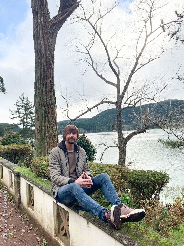 man in natural park Azores, Sao Miguel man in natural park Azores, Sao Miguel