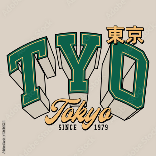 Photography Tokyo varsity slogan, collegiate vector print