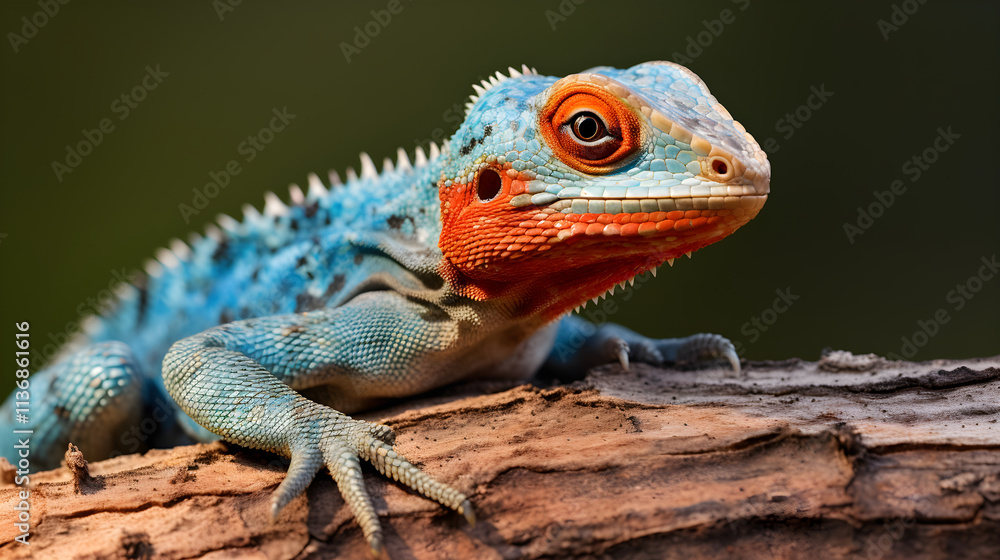 Visually Striking Depiction of a Vibrantly Colored Agama Lizard Amidst its Natural Habitat Visually Striking Depiction of a Vibrantly Colored Agama Lizard Amidst its Natural Habitat