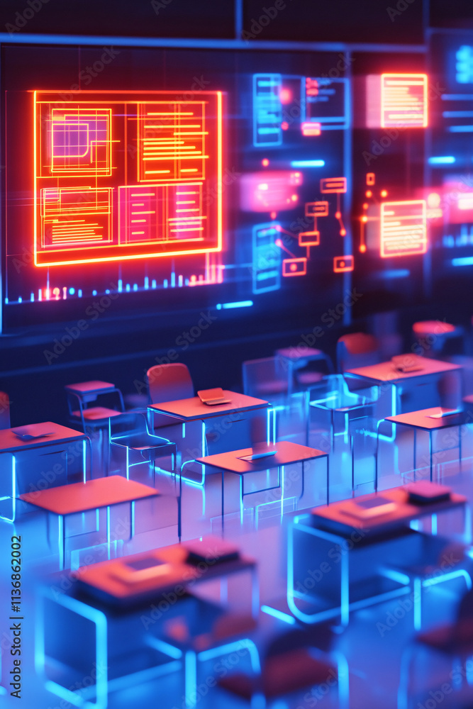 A futuristic classroom interaction icon glowing with engagement data, representing online discussion platforms, real-time feedback tools, and student collaboration resources. A futuristic classroom interaction icon glowing with engagement data, representing online discussion platforms, real-time feedback tools, and student collaboration resources.