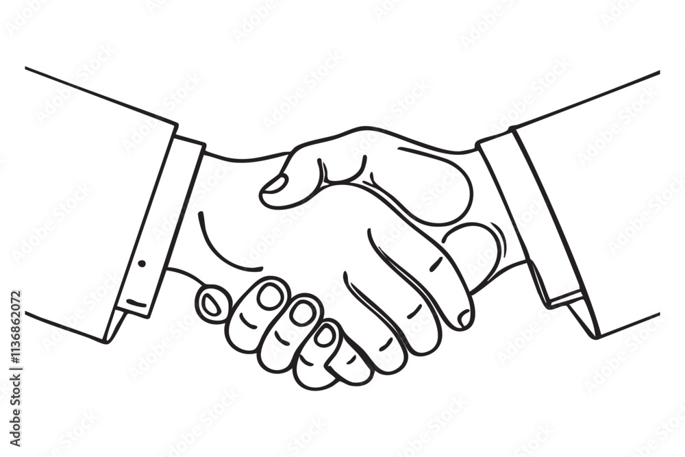 Businessmen shaking hands. Continuous one line drawing of handshake. Vector illustration Businessmen shaking hands. Continuous one line drawing of handshake. Vector illustration