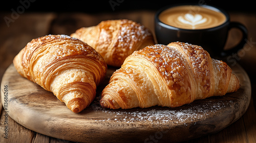 Wallpaper Mural Freshly Baked Croissants with Coffee on Rustic Wooden Table Torontodigital.ca