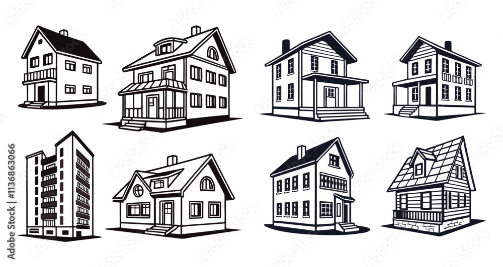 Fototapeta premium set of houses sketch