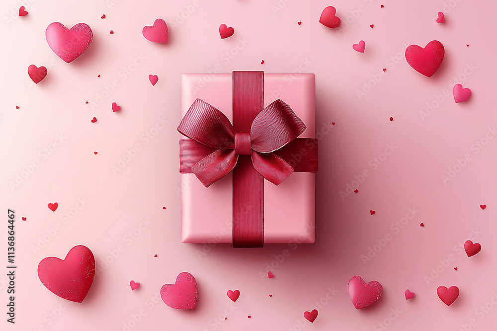 Valentine's Day gift box around the hearts. Valentine's Day gift box around the hearts.