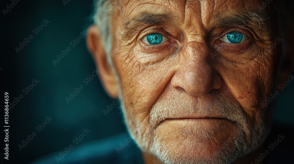 Portrait of a pensive elderly man with striking blue eyes, showcasing the beauty of aging and life's experiences. Portrait of a pensive elderly man with striking blue eyes, showcasing the beauty of aging and life's experiences.