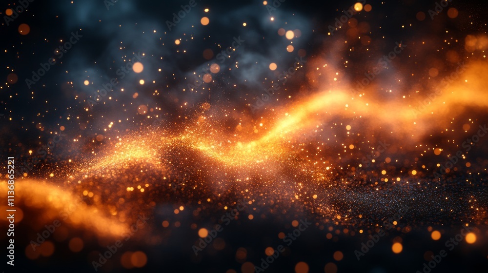 Naklejka premium Smoke cloud from burnt wood fire. Dust of lights. Spooky dark magic haze. Panoramic view of the abstract fog.