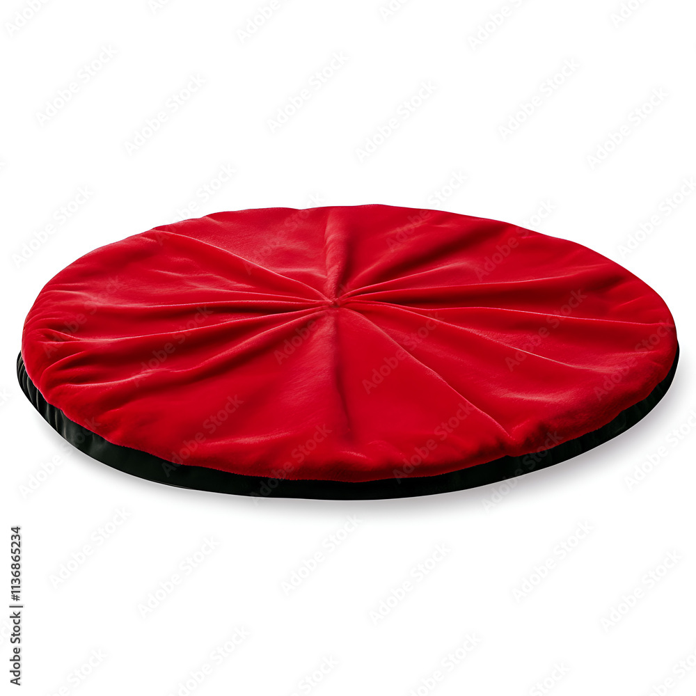 A plush round red cushion with a smooth surface, ideal for seating and decor purposes. A plush round red cushion with a smooth surface, ideal for seating and decor purposes.