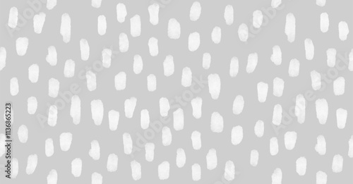 Abstract Gray Geometric Seamless Vector Pattern. White Hand Drawn Irregular Brush Spots on a Light Gray Background. Endless Print with Chaotic Scribbles. Childish Abstract Doodle. 