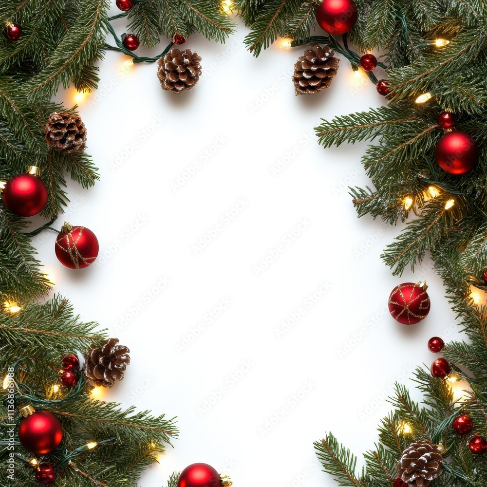 decorative christmas border with coniferous branches and garlands of christmas lights isolated on white background decorative christmas border with coniferous branches and garlands of christmas lights isolated on white background