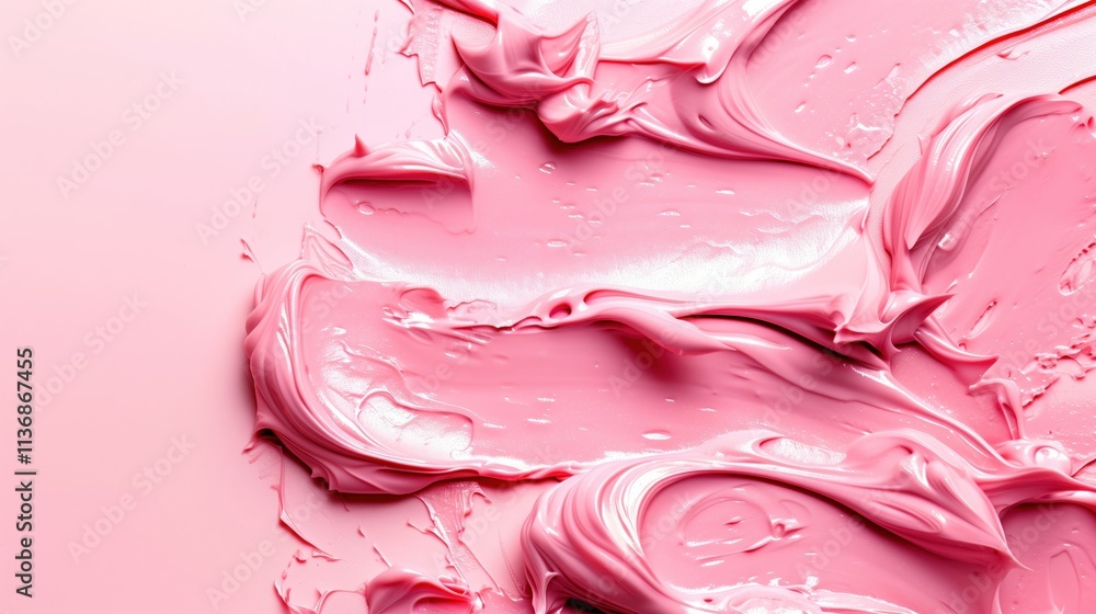 Obraz premium Swirls of thick pink paint. Textured pattern, pink creamy texture. Skincare smears