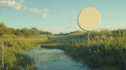 Outdoor landscape billboard for advertising. Modern aesthetic white empty Mock-up for business or celebration event. Banner with copy space photo