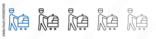 Bellboy with luggage cart icon Outline vector logo for web ui