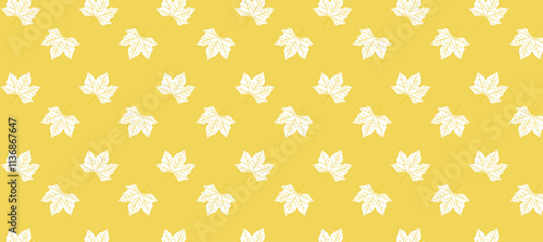 Yellow seamless pattern with autumn maple leaves