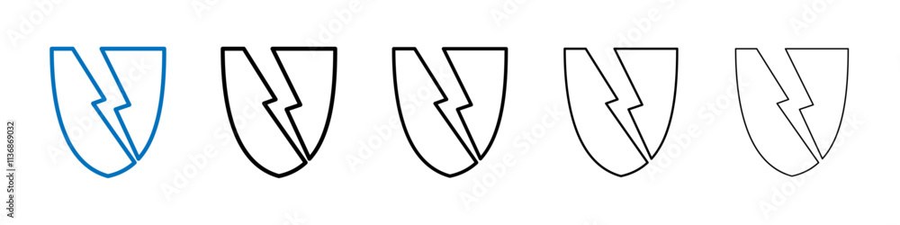 Broken shield icon Outline vector logo for web ui Broken shield icon Outline vector logo for web ui
