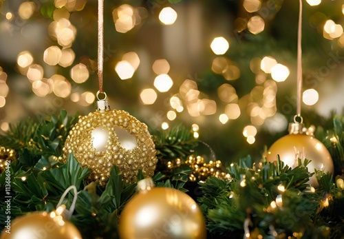 Merry Christmas, balls, lights, gold- 4