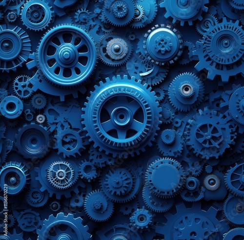 Wallpaper Mural Intricate blue gears and cogs illustrating mechanical complexity and engineering Torontodigital.ca
