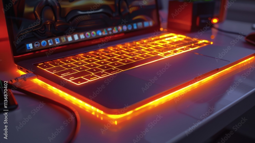 Illuminated Laptop: A Glowing Keyboard in the Night Illuminated Laptop: A Glowing Keyboard in the Night