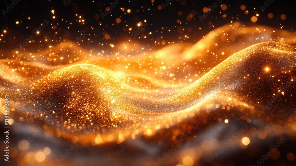 Obraz premium Golden particles swirl and shimmer, creating a mesmerizing effect that captivates the senses