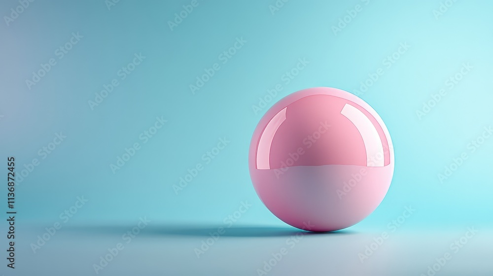 Minimalist Ad Concept Featuring Pink Orb Globe on Pastel Blue Background Minimalist Ad Concept Featuring Pink Orb Globe on Pastel Blue Background