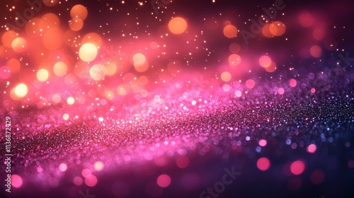 Soft pink and purple lights twinkle delicately, casting a warm glow in an enchanting setting