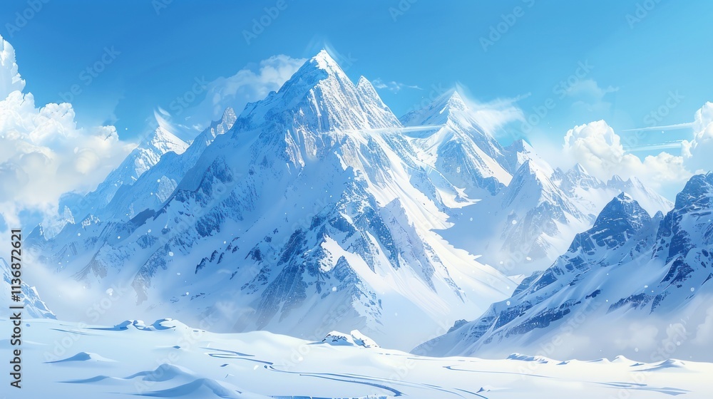 Fototapeta premium Majestic Winter Wonderland: A Breathtaking Panorama of Snow-Capped Peaks