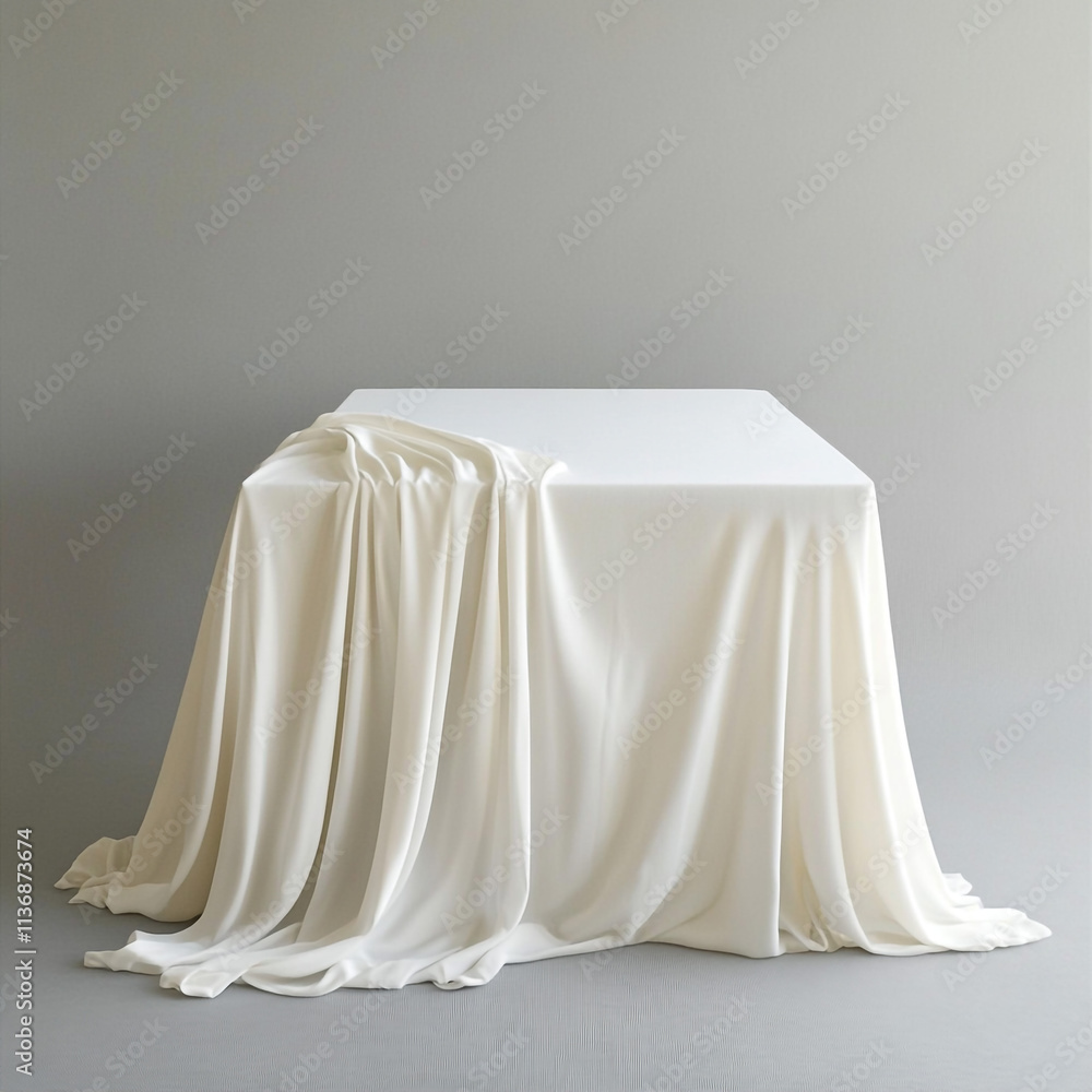 Elegant White Draped Fabric on Square Tabletop Display Elegant White Draped Fabric on Square Tabletop Display