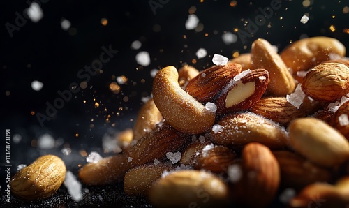 Salted Almonds and Cashews Dark Background