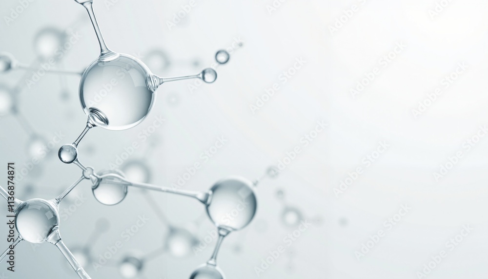 Molecular diagram with water spheres on a light grey background for scientific illustrations Molecular diagram with water spheres on a light grey background for scientific illustrations