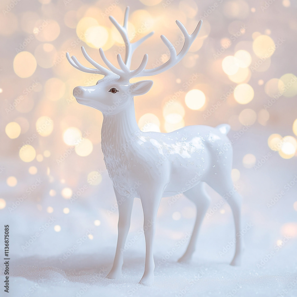 Festive White Reindeer Figurine Sparkling Lights Winter Scene Christmas Decoration Hol Festive White Reindeer Figurine Sparkling Lights Winter Scene Christmas Decoration Hol