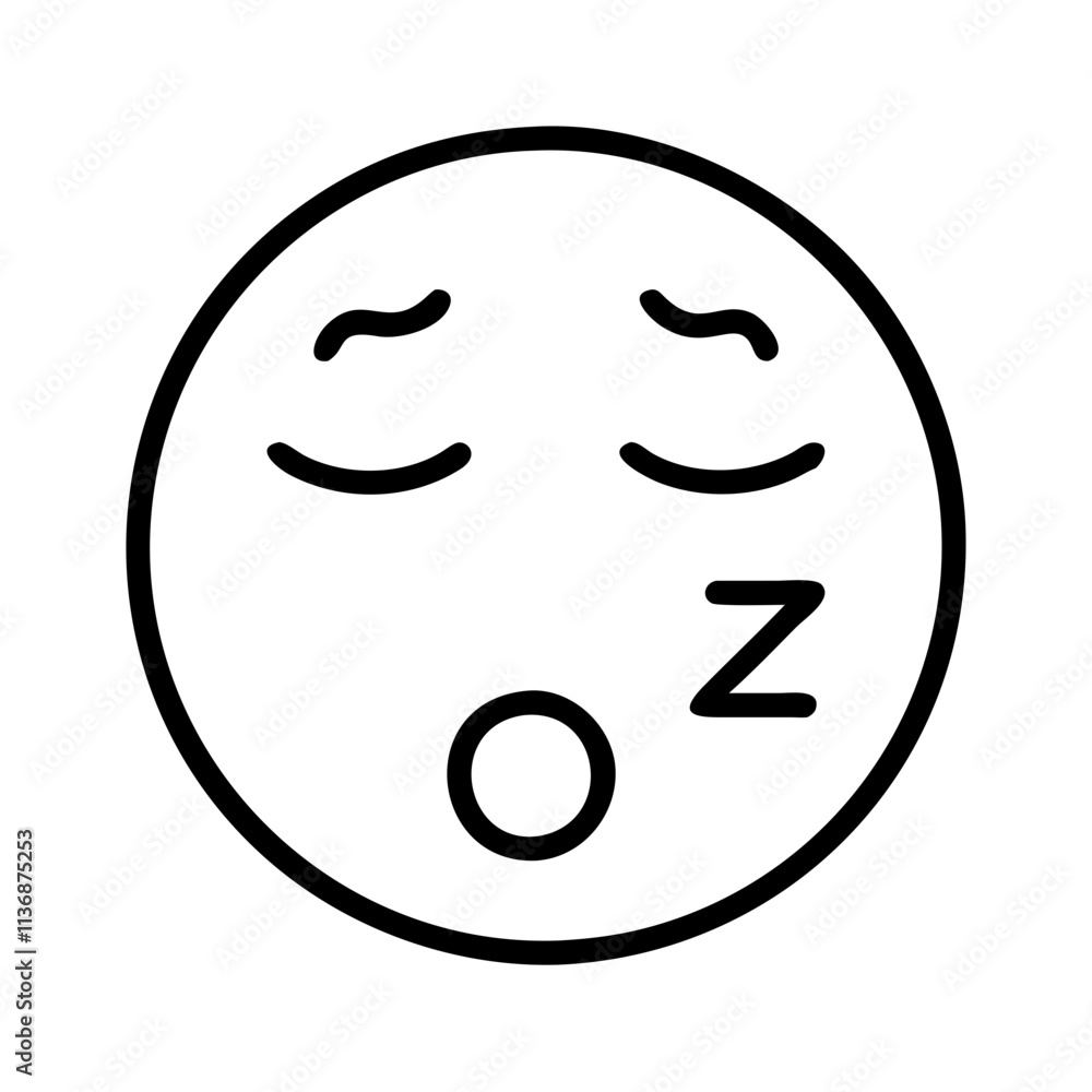Fototapeta premium sleeping emoji icon, lazy day line art, lazy day icon - simple black line art icon of sleeping emoji, symbolizing lazy day celebrations. lazy day vector art.