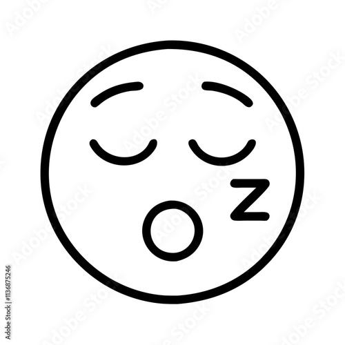 sleeping emoji icon, lazy day line art, lazy day icon - simple black line art icon of sleeping emoji, symbolizing lazy day celebrations. lazy day vector art.