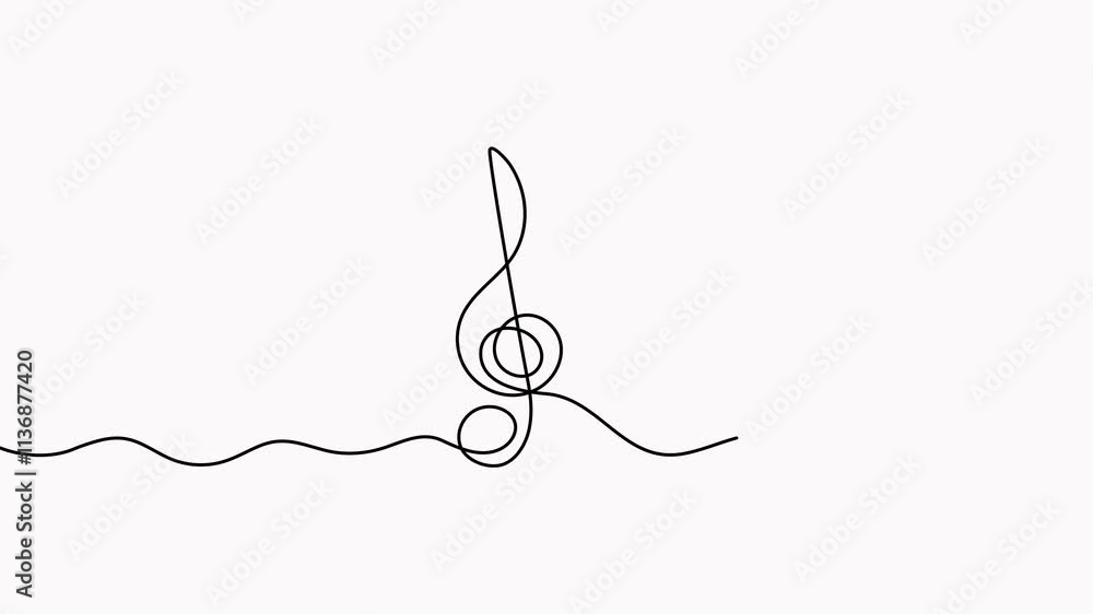 Treble clef note continuous one line drawn animated video. Linear music melody element animation. Treble clef note continuous one line drawn animated video. Linear music melody element animation.