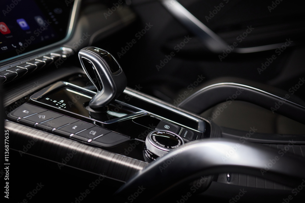 Macro shot of a car gear lever an essential auto part Macro shot of a car gear lever an essential auto part