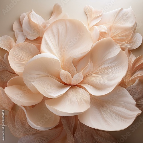 Generated image An artistic and delicate arrangement of abstract flower petals, bathed in soft pastel beige