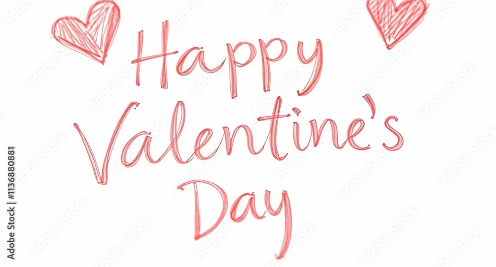 happy valentines day sketch with two love hearts on a white background happy valentines day sketch with two love hearts on a white background