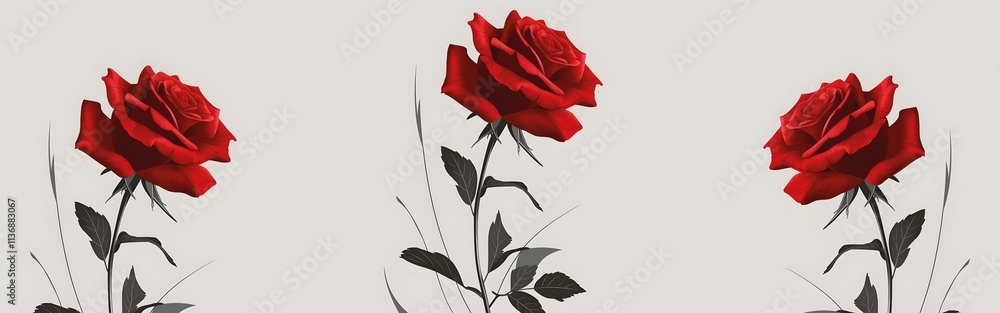 Three Red Roses on a Light Background