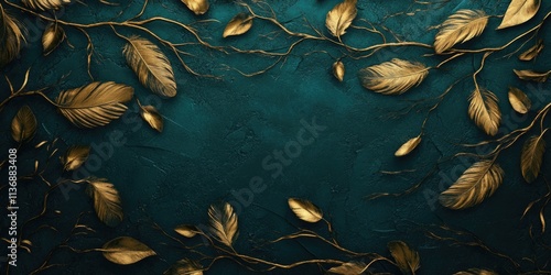 Golden foliage on green background