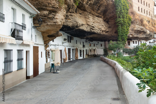 Caves of the Sun Street, a street with caves and rocks, in Setenil de las Bodegas, Andalusia, Cadiz, Spain.